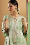 Bha Sha_Olive Green Chanderi, Shantoon, Net Gota Patti Keyhole Neck Kurta Set _at_Aza_Fashions
