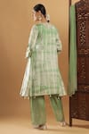 Shop_Bha Sha_Olive Green Chanderi, Shantoon, Net Gota Patti Keyhole Neck Kurta Set _at_Aza_Fashions