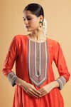 Buy_Bha Sha_Orange Chanderi, Shantoon, Net Beads Round Neck Kalindi Anarkali Set _Online_at_Aza_Fashions