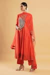 Shop_Bha Sha_Orange Chanderi, Shantoon, Net Beads Round Neck Kalindi Anarkali Set _Online_at_Aza_Fashions