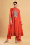 Buy_Bha Sha_Orange Chanderi, Shantoon, Net Beads Round Neck Kalindi Anarkali Set _at_Aza_Fashions