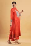 Bha Sha_Orange Chanderi, Shantoon, Net Beads Round Neck Kalindi Anarkali Set _at_Aza_Fashions
