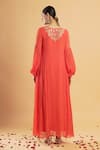Shop_Bha Sha_Orange Georgette, Shantoon Zari, Crimson Zardozi Work Kurta And Pant Set _at_Aza_Fashions