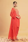 Shop_Bha Sha_Orange Georgette, Shantoon Zari, Crimson Zardozi Work Kurta And Pant Set _Online_at_Aza_Fashions