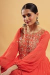Buy_Bha Sha_Orange Georgette, Shantoon Zari, Crimson Zardozi Work Kurta And Pant Set 