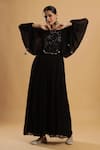 Buy_Bha Sha_Black Georgette, Net Beads Round Neck Anarkali With Dupatta _Online_at_Aza_Fashions