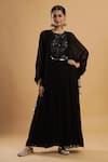 Bha Sha_Black Georgette, Net Beads Round Neck Anarkali With Dupatta _at_Aza_Fashions