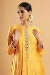 Buy_Bha Sha_Yellow Silk, Net Embroidery, Mirrors Round Neck Marigold Work Kurta Set _Online_at_Aza_Fashions