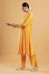 Bha Sha_Yellow Silk, Net Embroidery, Mirrors Round Neck Marigold Work Kurta Set _at_Aza_Fashions