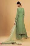 Shop_Bha Sha_Olive Green Chanderi, Chinon, Net Embroidery V-neck Thread Work Kurta Set _at_Aza_Fashions