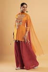 Bha Sha_Yellow Silk, Chinon, Net Zari Round Neck Zardozi Work Mustard Kurta Set _Online_at_Aza_Fashions
