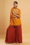 Buy_Bha Sha_Yellow Silk, Chinon, Net Zari Round Neck Zardozi Work Mustard Kurta Set _at_Aza_Fashions