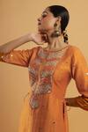 Buy_Bha Sha_Yellow Silk, Chinon, Net Zari Round Neck Zardozi Work Mustard Kurta Set _Online_at_Aza_Fashions
