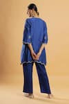 Shop_Bha Sha_Blue Chanderi, Shantoon Embroidery, Indigo Zardozi Work Kurta And Pant Set _at_Aza_Fashions