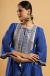 Buy_Bha Sha_Blue Chanderi, Shantoon Embroidery, Indigo Zardozi Work Kurta And Pant Set 