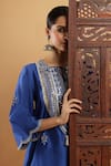 Shop_Bha Sha_Blue Chanderi, Shantoon Embroidery, Indigo Zardozi Work Kurta And Pant Set 