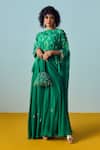 Buy_Prahnaaya_Green Crepe Embroidery, Beads Round Neck Sea Hi-low Top And Flared Palazzo Set _at_Aza_Fashions