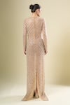 Shop_Seema Gujral_Beige Sequins, Beads Round Neck Embroidered Gown _at_Aza_Fashions
