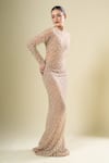 Seema Gujral_Beige Sequins, Beads Round Neck Embroidered Gown _Online_at_Aza_Fashions