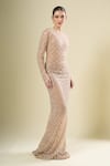 Buy_Seema Gujral_Beige Sequins, Beads Round Neck Embroidered Gown _Online_at_Aza_Fashions