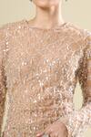 Seema Gujral_Beige Sequins, Beads Round Neck Embroidered Gown _at_Aza_Fashions
