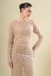 Buy_Seema Gujral_Beige Sequins, Beads Round Neck Embroidered Gown 