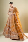 Kalighata_Rust Silk Sequins, Embroidery Square Neck Lucknowi Lehenga Set _Online_at_Aza_Fashions