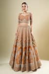 Shop_Kalighata_Rust Silk Sequins, Embroidery Square Neck Lucknowi Lehenga Set _Online_at_Aza_Fashions