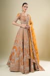 Shop_Kalighata_Rust Silk Sequins, Embroidery Square Neck Lucknowi Lehenga Set _at_Aza_Fashions