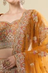 Kalighata_Rust Silk Sequins, Embroidery Square Neck Lucknowi Lehenga Set _at_Aza_Fashions