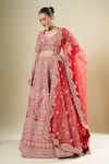 Buy_Kalighata_Red Silk Tassels, Embroidery Round Neck Padmawat Lehenga Set _Online_at_Aza_Fashions