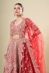 Shop_Kalighata_Red Silk Tassels, Embroidery Round Neck Padmawat Lehenga Set _Online_at_Aza_Fashions