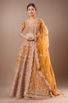 Buy_Kalighata_Orange Silk, Net Sequins, Embroidery Square Neck Rust Shadi Saga Lehenga Set _at_Aza_Fashions