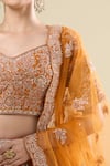 Kalighata_Orange Silk, Net Sequins, Embroidery Square Neck Rust Shadi Saga Lehenga Set _at_Aza_Fashions