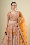 Buy_Kalighata_Orange Silk, Net Sequins, Embroidery Square Neck Rust Shadi Saga Lehenga Set 