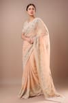 Buy_Kalighata_Pink Chiffon, Silk Pearls, Embroidery, Sequins V-neck Silver Saree Set_at_Aza_Fashions