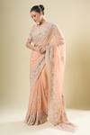 Buy_Kalighata_Pink Chiffon, Silk Pearls, Embroidery, Sequins V-neck Silver Saree Set_Online_at_Aza_Fashions