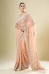 Shop_Kalighata_Pink Chiffon, Silk Pearls, Embroidery, Sequins V-neck Silver Saree Set_Online_at_Aza_Fashions
