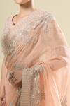Kalighata_Pink Chiffon, Silk Pearls, Embroidery, Sequins V-neck Silver Saree Set_at_Aza_Fashions