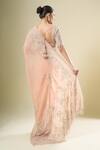 Shop_Kalighata_Pink Chiffon, Silk Pearls, Embroidery, Sequins V-neck Silver Saree Set_at_Aza_Fashions