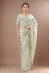 Buy_Kalighata_Green Chiffon Sequins, Embroidery Round Neck Marbella Saree Set _at_Aza_Fashions