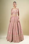 Kalighata_Mauve Silk, Chiffon Sequins, Embroidery Round Neck Margette Lehenga Set _Online_at_Aza_Fashions