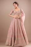 Buy_Kalighata_Mauve Silk, Chiffon Sequins, Embroidery Round Neck Margette Lehenga Set _at_Aza_Fashions