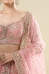 Kalighata_Mauve Silk, Chiffon Sequins, Embroidery Round Neck Margette Lehenga Set _at_Aza_Fashions