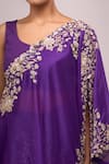 Anamika Khanna_Purple Embroidery Round Neck Draped Skirt Set _Online_at_Aza_Fashions