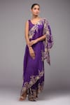 Buy_Anamika Khanna_Purple Embroidery Round Neck Draped Skirt Set _at_Aza_Fashions