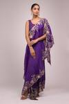 Shop_Anamika Khanna_Purple Embroidery Round Neck Draped Skirt Set _Online_at_Aza_Fashions