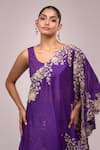 Buy_Anamika Khanna_Purple Embroidery Round Neck Draped Skirt Set 