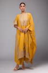 Buy_Anamika Khanna_Mustard Embroidery Round Neck Skirt Set _at_Aza_Fashions