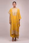 Anamika Khanna_Mustard Embroidery Round Neck Skirt Set _Online_at_Aza_Fashions